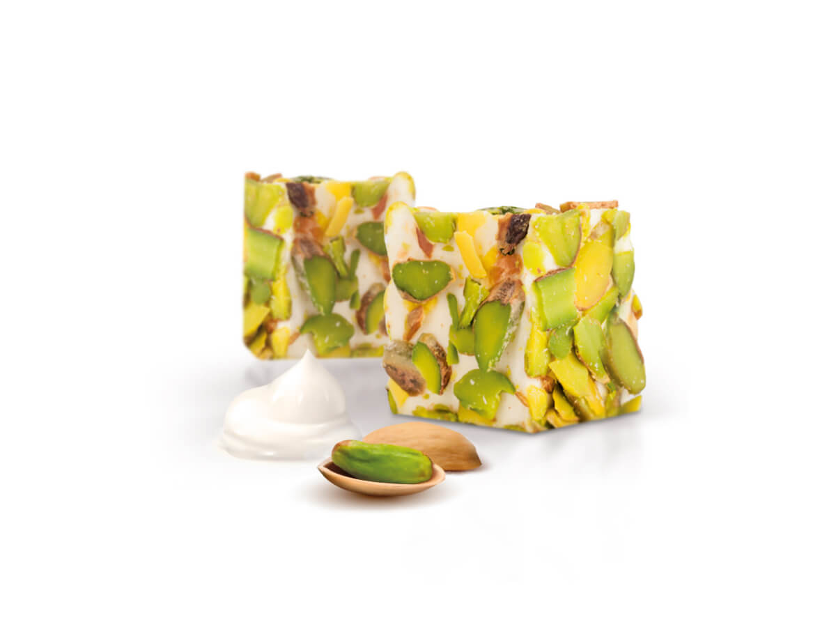 Sultan Delight Coated With Sliced Pistachio || Mediterranean Specialty Foods Inc. | Special Turkish Delights, Extra Turkish Delights, Chocolate Delights, Cezerye, Seasoned Turkish Delights, Fruit Delights, Sujuk and Wrapped Turkish Delights and All Variety Turkish Delights