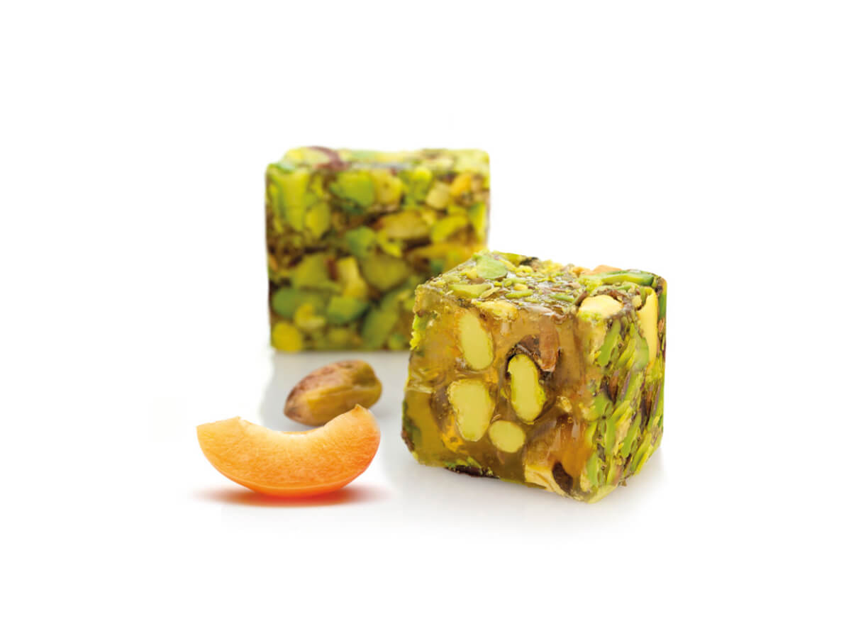 Pistachio & Apricot Flavor Coated Sliced Pistachio || Mediterranean Specialty Foods Inc. | Special Turkish Delights, Extra Turkish Delights, Chocolate Delights, Cezerye, Seasoned Turkish Delights, Fruit Delights, Sujuk and Wrapped Turkish Delights and All Variety Turkish Delights