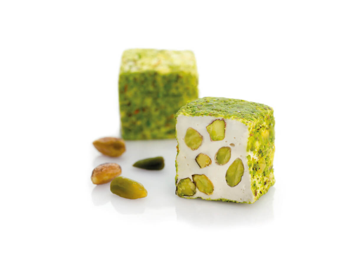 Pistachio & Butter Flavor Coat.With Powder Pistachio || Mediterranean Specialty Foods Inc. | Special Turkish Delights, Extra Turkish Delights, Chocolate Delights, Cezerye, Seasoned Turkish Delights, Fruit Delights, Sujuk and Wrapped Turkish Delights and All Variety Turkish Delights