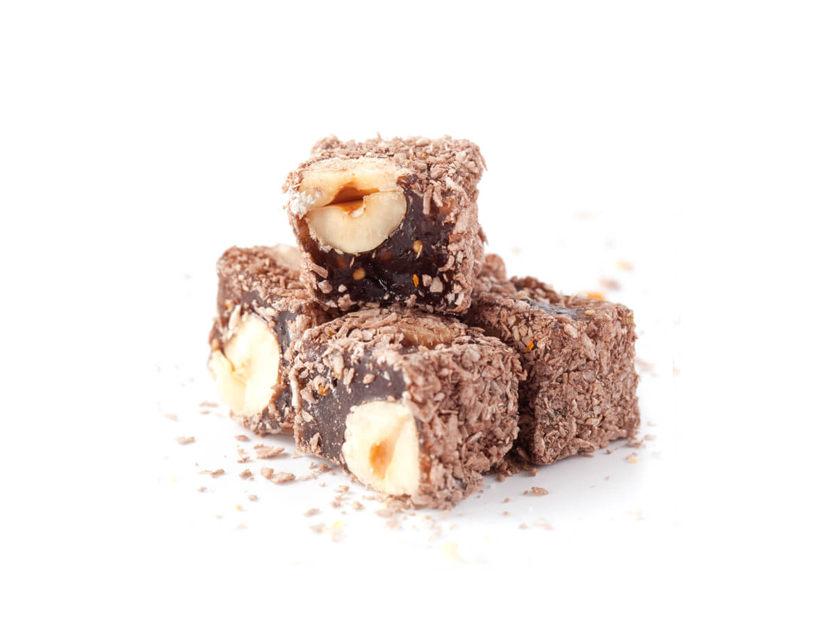 Hazelnut & Cocoa Coated With Coconut || Mediterranean Specialty Foods Inc. | Special Turkish Delights, Extra Turkish Delights, Chocolate Delights, Cezerye, Seasoned Turkish Delights, Fruit Delights, Sujuk and Wrapped Turkish Delights and All Variety Turkish Delights