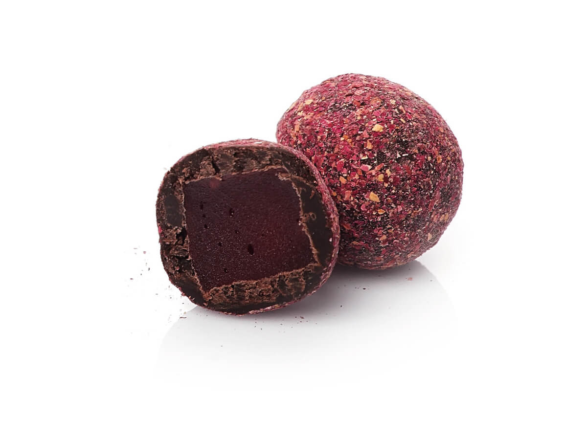 Ball Delight Coated with Rose Petals & Chocolate || Mediterranean Specialty Foods Inc. | Special Turkish Delights, Extra Turkish Delights, Chocolate Delights, Cezerye, Seasoned Turkish Delights, Fruit Delights, Sujuk and Wrapped Turkish Delights and All Variety Turkish Delights