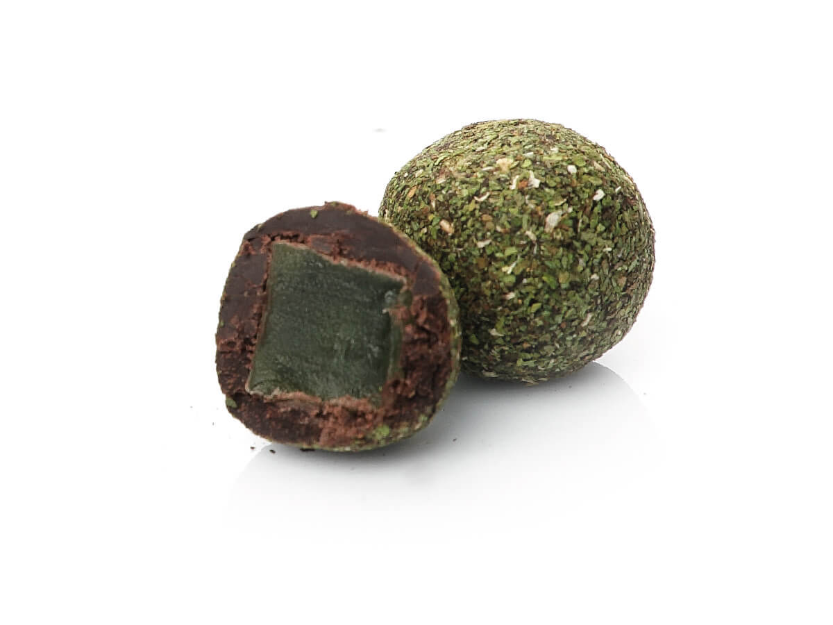 Ball Delight Coated with Mint & Chocolate || Mediterranean Specialty Foods Inc. | Special Turkish Delights, Extra Turkish Delights, Chocolate Delights, Cezerye, Seasoned Turkish Delights, Fruit Delights, Sujuk and Wrapped Turkish Delights and All Variety Turkish Delights