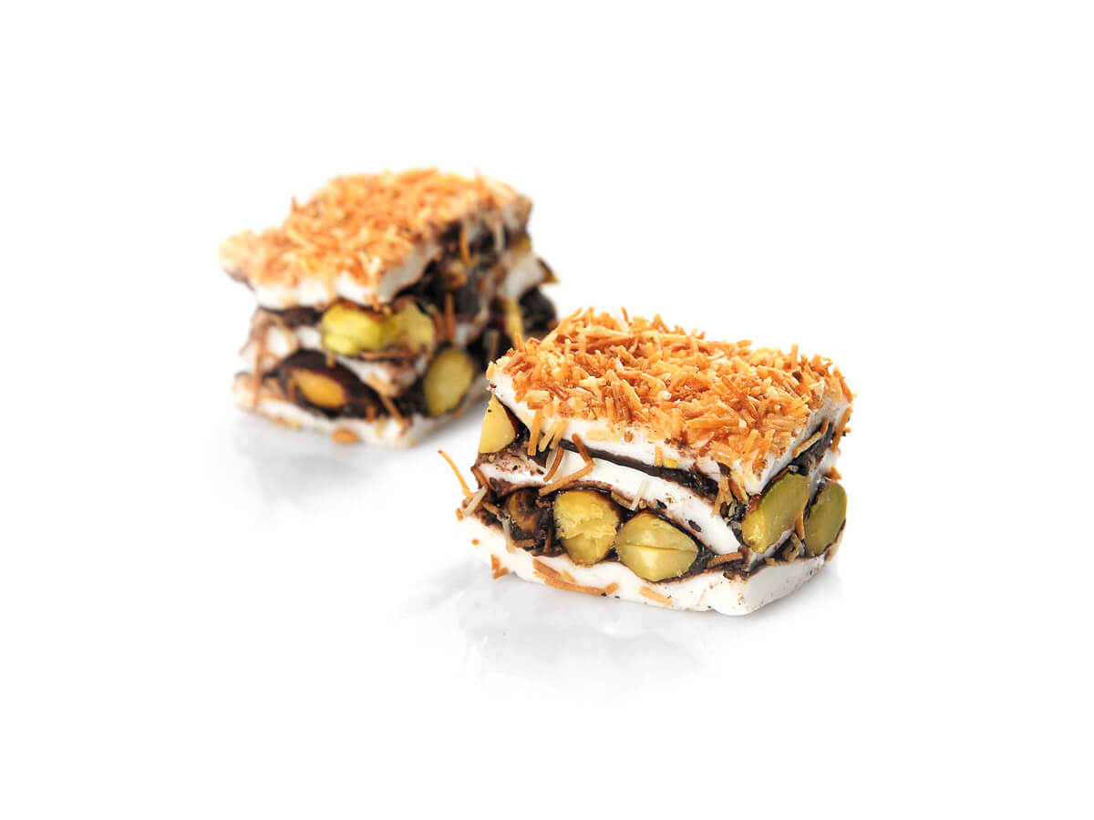 Baklava Delight With Pistachio & Chocolate Coated With Kadaifi || Mediterranean Specialty Foods Inc. | Special Turkish Delights, Extra Turkish Delights, Chocolate Delights, Cezerye, Seasoned Turkish Delights, Fruit Delights, Sujuk and Wrapped Turkish Delights and All Variety Turkish Delights