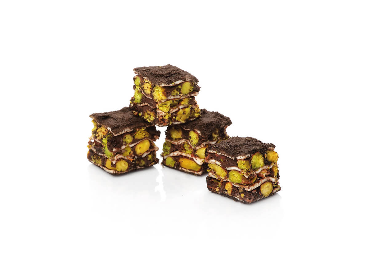 Gourmet Baklava Delight With Pistachio & Chocolate Coated With Biscuits || Mediterranean Specialty Foods Inc. | Special Turkish Delights, Extra Turkish Delights, Chocolate Delights, Cezerye, Seasoned Turkish Delights, Fruit Delights, Sujuk and Wrapped Turkish Delights and All Variety Turkish Delights