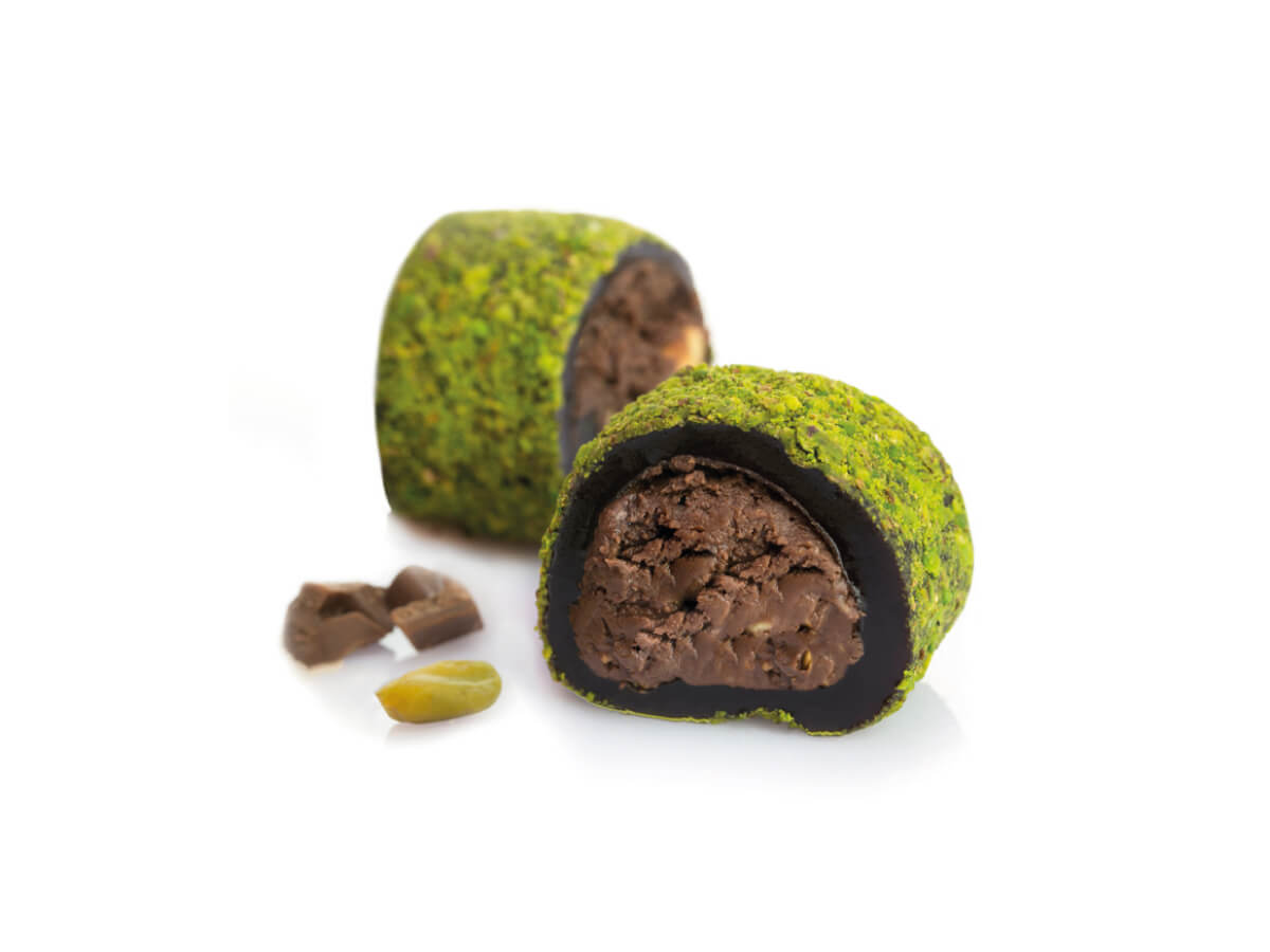 Cocoa Delight & Chocolate Coated With Powder Pistachio || Mediterranean Specialty Foods Inc. | Special Turkish Delights, Extra Turkish Delights, Chocolate Delights, Cezerye, Seasoned Turkish Delights, Fruit Delights, Sujuk and Wrapped Turkish Delights and All Variety Turkish Delights