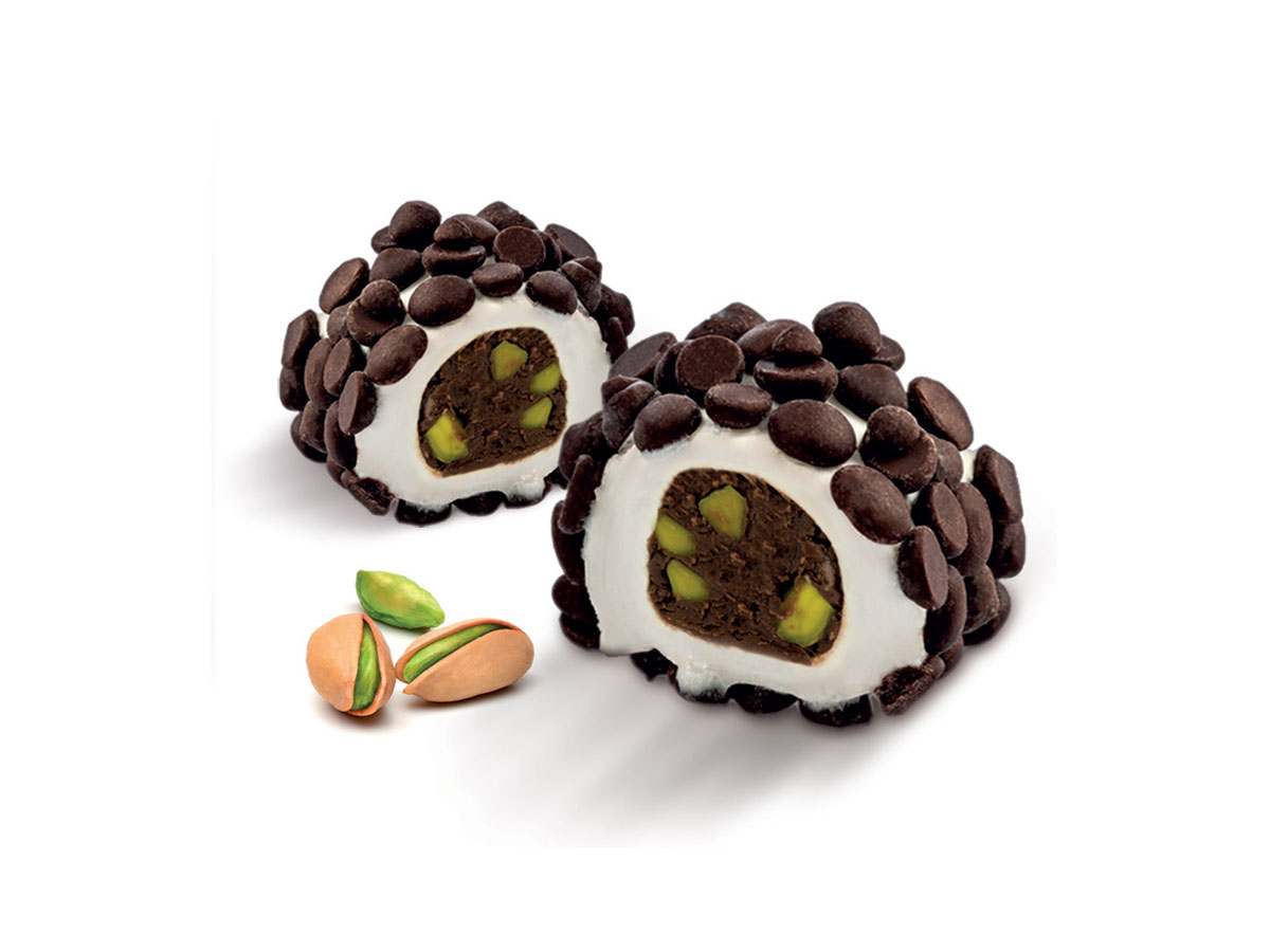 Sultan Delight & Pistachio Chocolate Coated With Chocolate Chips || Mediterranean Specialty Foods Inc. | Special Turkish Delights, Extra Turkish Delights, Chocolate Delights, Cezerye, Seasoned Turkish Delights, Fruit Delights, Sujuk and Wrapped Turkish Delights and All Variety Turkish Delights