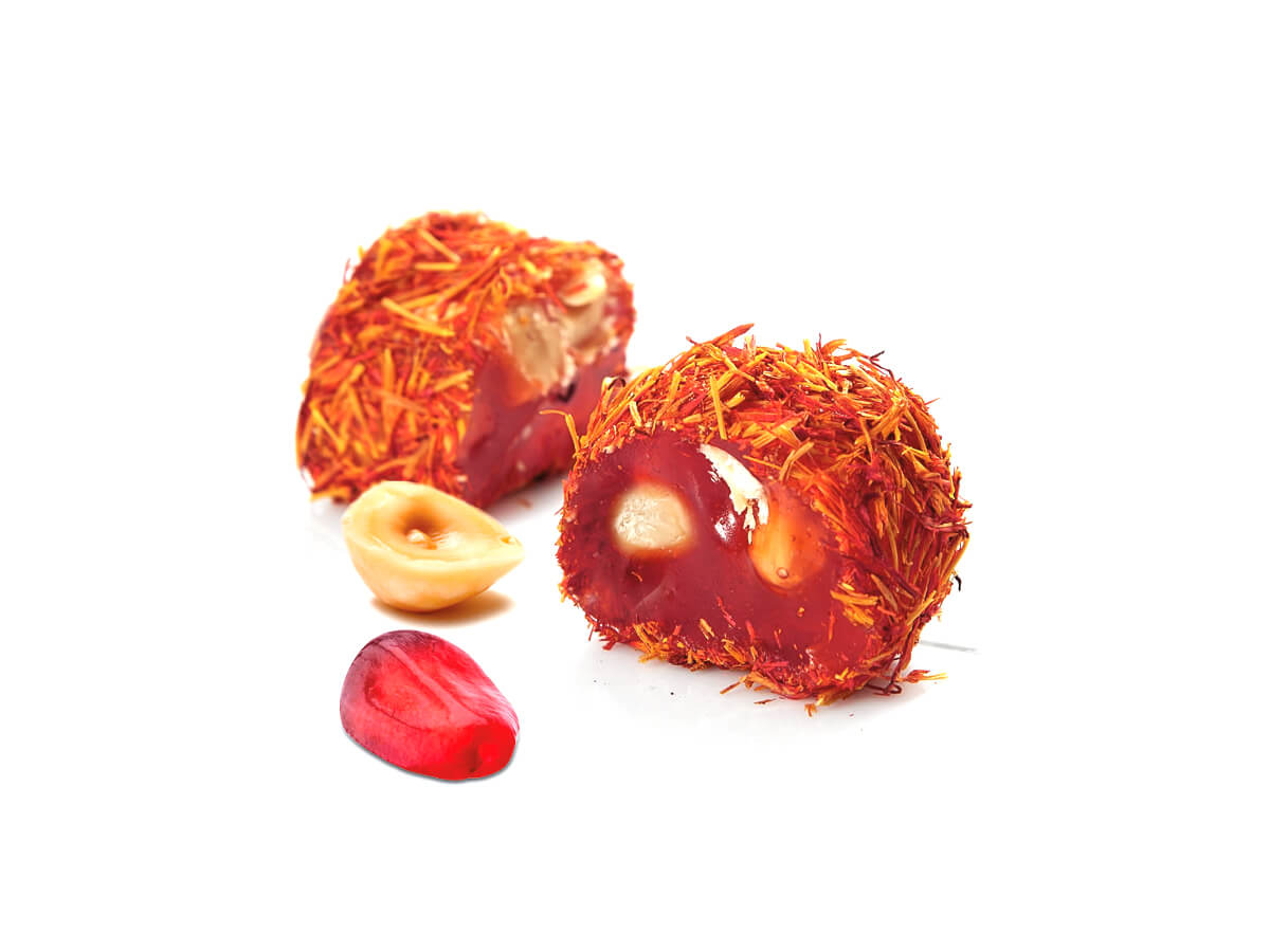 Stick Delight With Hazelnut & Pomegranate Flavor Coated With Safflower || Mediterranean Specialty Foods Inc. | Special Turkish Delights, Extra Turkish Delights, Chocolate Delights, Cezerye, Seasoned Turkish Delights, Fruit Delights, Sujuk and Wrapped Turkish Delights and All Variety Turkish Delights